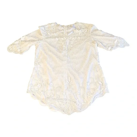 Vintage Rare Tan Chho Solid White Beaded Sequins Evening Top Approx Size XL - Picture 7 of 9